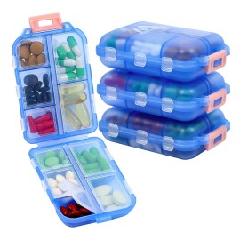4PS Travel Pill Organizer with 164 Slice Labels10 Compartments Travel Pill Box Portable Folding Small Pill Case Daily Pill Container Used for Carry Storage Medicine Organizer by M MUchengbao (Blue)