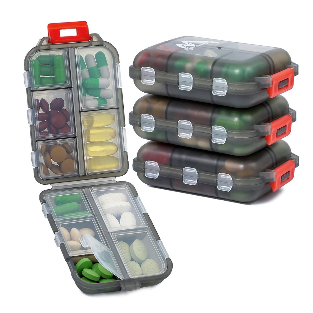4PS Travel Pill Organizer with 164 Slice Labels10 Compartments Travel Pill Box Portable Folding Small Pill Case Daily Pill Container Used for Carry Storage Medicine Organizer by M MUchengbao (Grey)