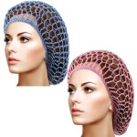 Waydress 2 Pieces Mesh Hair Net Rayon Knit Snood Women Crocheted Sleep Cap (Blue, Pink)