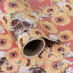 Aimyoo Orange Skull Floral Wrapping Paper Roll 17 in x10ft, Horror Gothic Halloween Wrap Paper