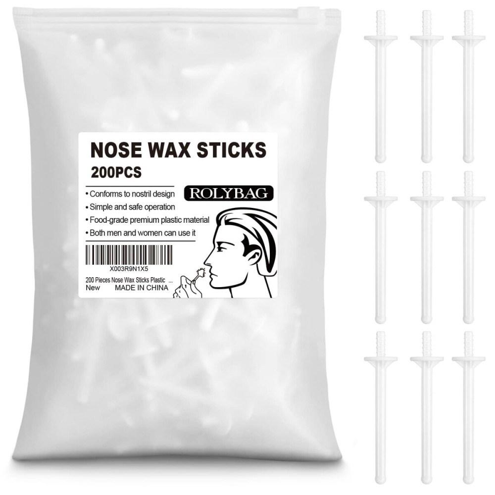 Rolybag Nose Wax Sticks Applicators, 200 Pcs Plastic Wax Rod Wand for Nostril Cleaning and Nose Hair Removal