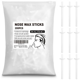 Rolybag Nose Wax Sticks Applicators, 200 Pcs Plastic Wax Rod Wand for Nostril Cleaning and Nose Hair Removal