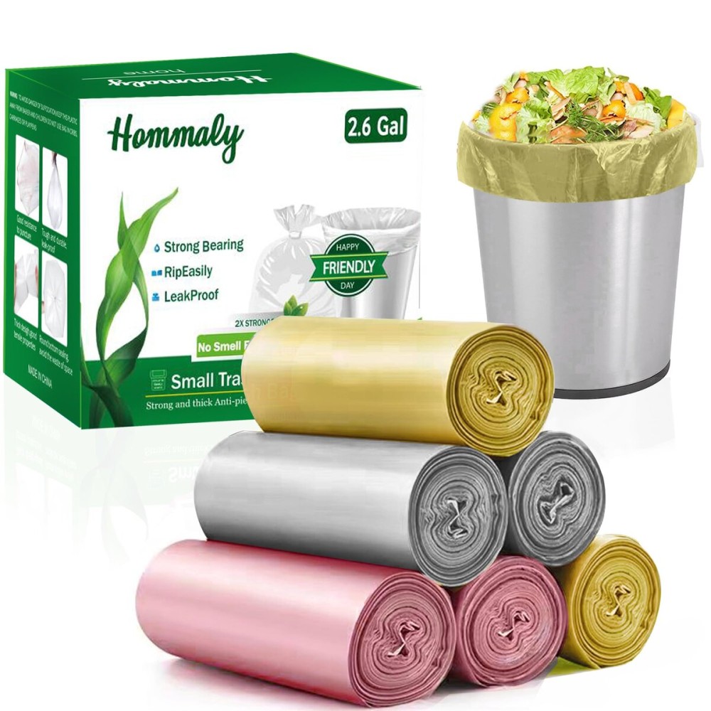 Hommaly 2.6 Gallon 240 pcs Small Multi Trash Bags Strong Pink Gray Gold Garbage Bags, Bathroom Trash Can Bin Liners Unscented, Mini Plastic Bag for Office, Waste Basket Liner Fit 10 Liter, 2-2.6 Gal