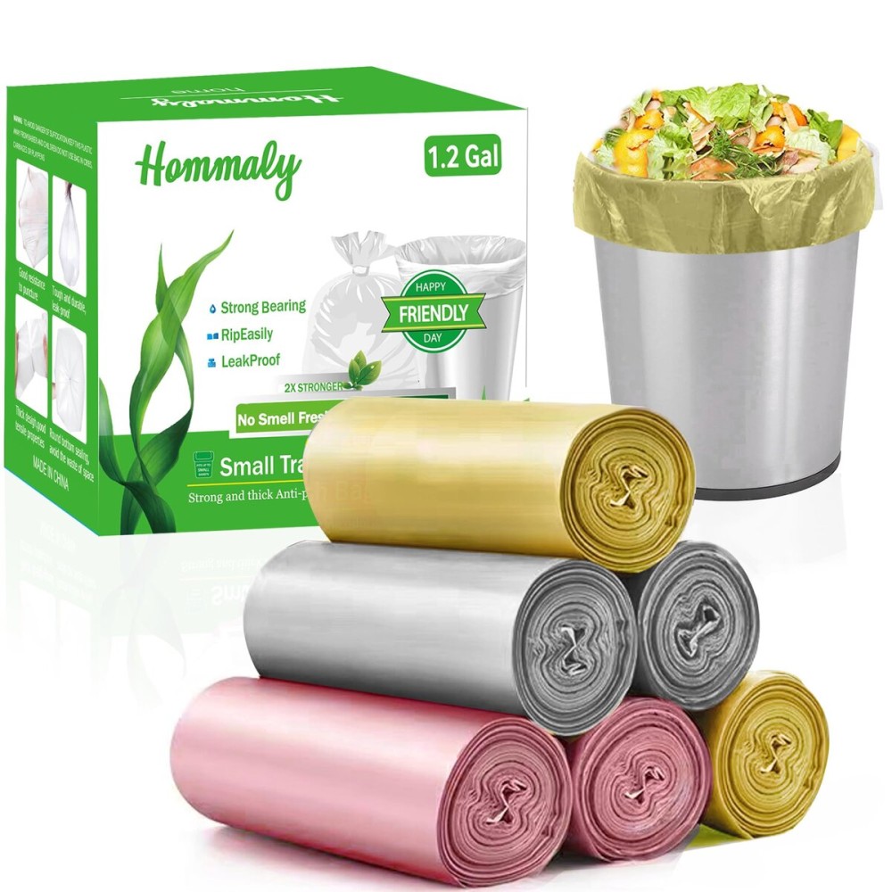 Hommaly 1.2 Gallon 240 pcs Small Multi Trash Bags Strong Pink Gray Gold Garbage Bags, Bathroom Trash Can Bin Liners Unscented, Mini Plastic Bag for Office, Waste Basket Liner Fit 4.5-5 Liter,1-1.2 Gal