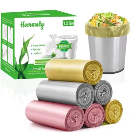Hommaly 1.2 Gallon 240 pcs Small Multi Trash Bags Strong Pink Gray Gold Garbage Bags, Bathroom Trash Can Bin Liners Unscented, Mini Plastic Bag for Office, Waste Basket Liner Fit 4.5-5 Liter,1-1.2 Gal