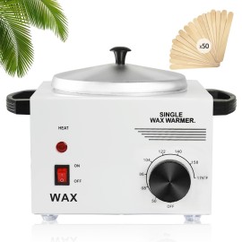Single Wax Warmer Professional Electric wax Heater for Hair Removal- Wax Pot with 50pcs Sticks Heat up Quickly & Fahrenheit Dial, Paraffin Facial Skin Body SPA Salon Equipment