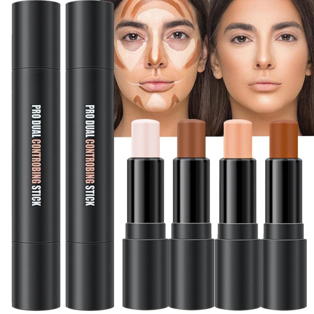 evpct 4 Colors Contour Stick Makeup Set, Cream Concealer Stick Contouring Palette Makeup Kit for Beginners, Nose Bronzer Sticks, Liquid Face Highlighter Make up contorno maquillaje, 01+03