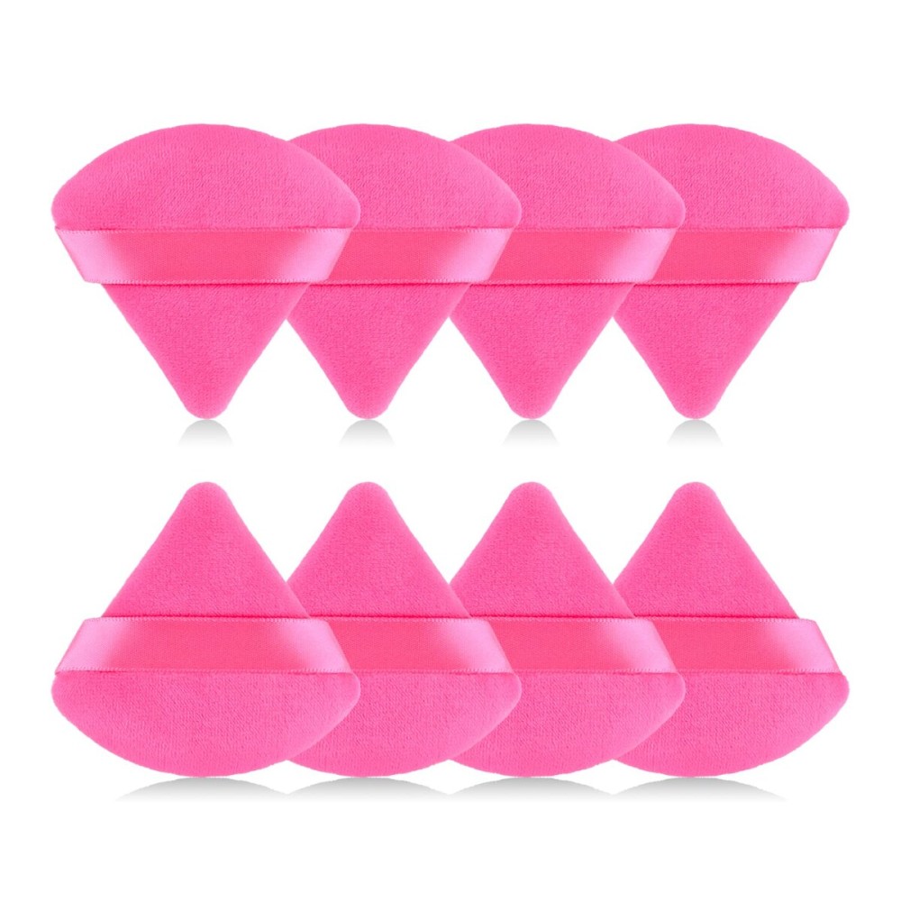 RAREIUS 8pcs Triangular Powder Puff Face Soft Velvet Makeup Puff for Loose Powder Body Powder Makeup Sponge for Contouring Wet Dry Foundation Blender Sponge Beauty Makeup Tool.(Rose Red)