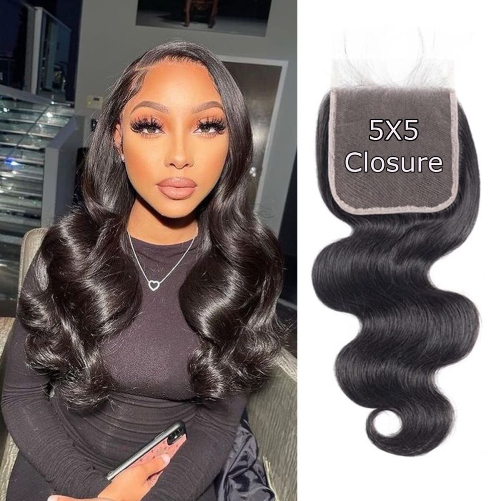 Liangya Hair 5x5 Closure Hd Lace Closure Body Wave Closure Human Hair 12A Real Transparent Lace Closure Virgin Remy Human Hair Frontal Closure Pre Plucked With Baby Hair Natural Black Color(12inch)