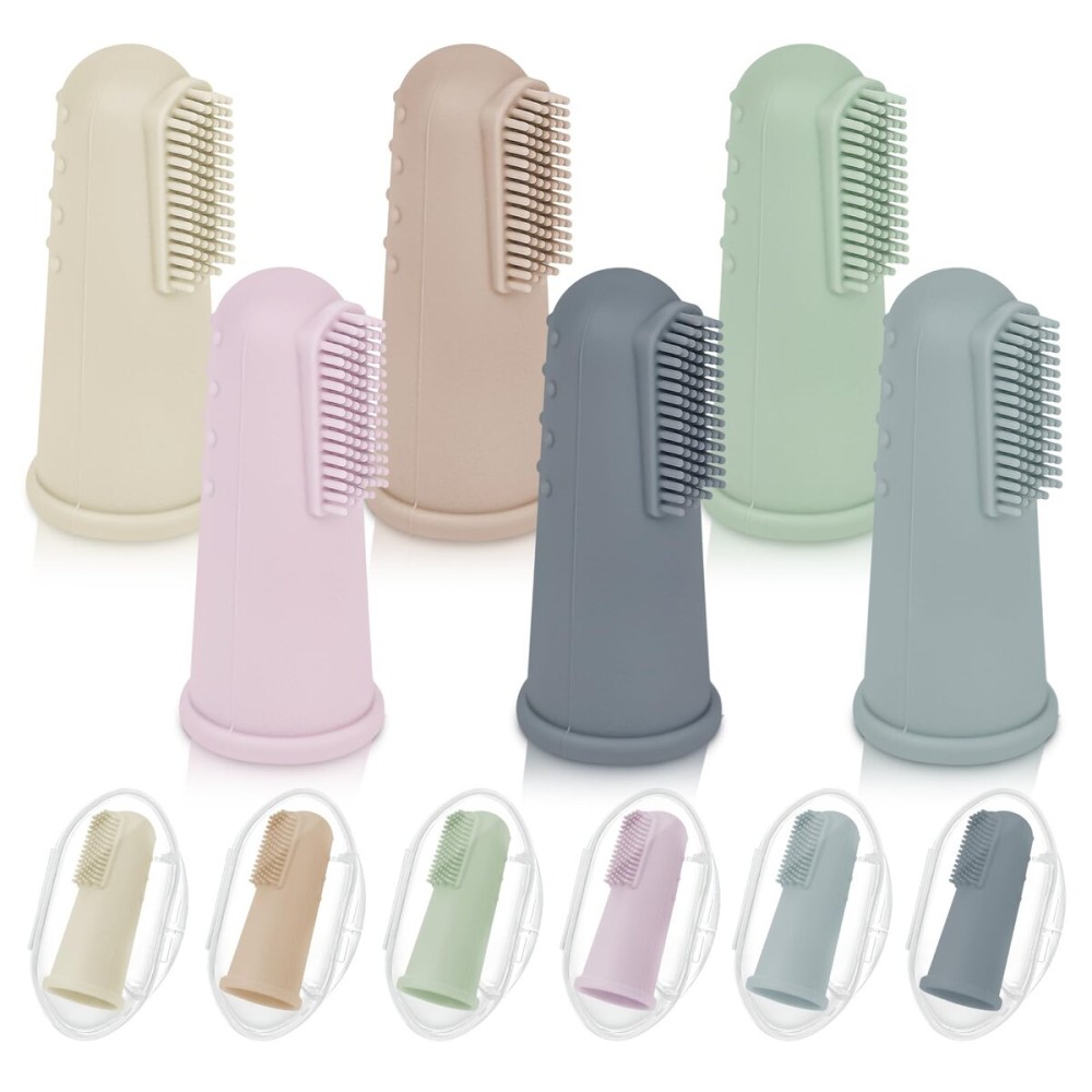 Bassion Baby Toothbrush Set, 6 Pcs Soft Infant Finger Toothbrush with 6 Boxes, Newborns Toddler Silicone Baby Tooth Brush 0-6 Months 6-12 Months