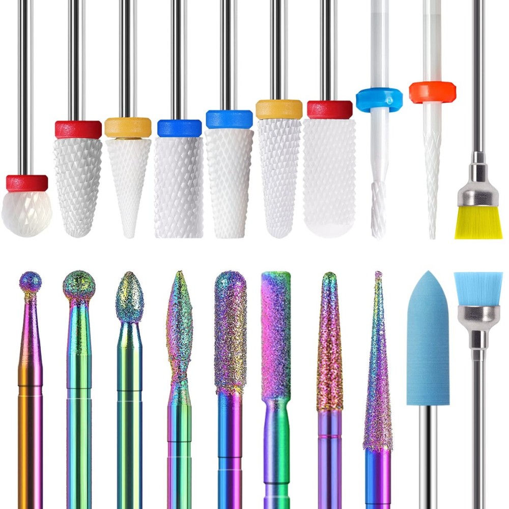 Homeet Pack of 20 Ceramic Nail Cutter Attachments Bits Diamond Professional Nail Cutter Attachments Removal Gel Acrylic Cuticle Tungsten Carbide Nail Drill for Manicure Pedicure