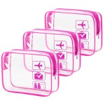 MODENGKONGJIAN TSA Approved Toiletry Bag, 3 Pcs Clear Toiletries Bags Quart Size Travel Makeup Cosmetic Bag for Women Men, Carry on Airport Airline Compliant Bag (Rose Red)