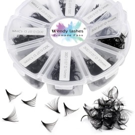 Premade Fans Short Stem 500 PCS 30D Eyelash Extensions 0.07mm C/D Curl 9-16mm Mixed Length WENDY LASHES Russian Volume Pre-made Lash Extension (500PCS-30D-0.07-D, 9-16mm mixed tray)