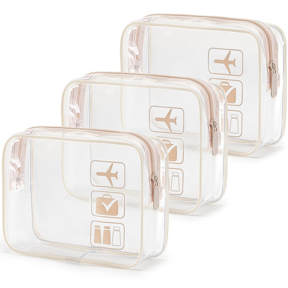 MODENGKONGJIAN TSA Approved Toiletry Bag, 3 Pcs Clear Toiletries Bags Quart Size Travel Makeup Cosmetic Bag for Women Men, Carry on Airport Airline Compliant Bag (Flesh Pink)