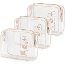 MODENGKONGJIAN TSA Approved Toiletry Bag, 3 Pcs Clear Toiletries Bags Quart Size Travel Makeup Cosmetic Bag for Women Men, Carry on Airport Airline Compliant Bag (Flesh Pink)