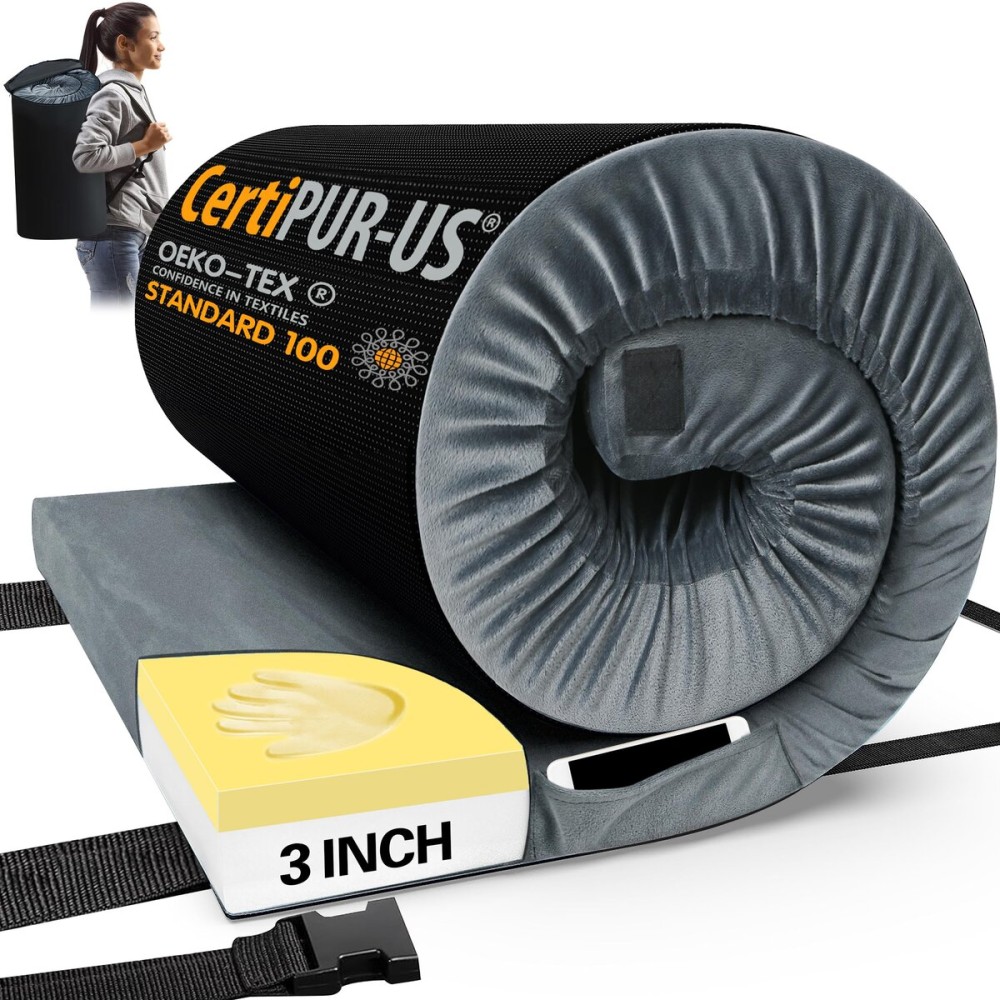 CYMULA CertiPUR-US Memory Foam Camping Mattress Pad, Portable Foam Sleeping Pad for Camping, Roll up Kids Sleeping Mat Floor Mattress Guest Floor Bed for Sleepover, Car, Tent SUV Cot Mattress