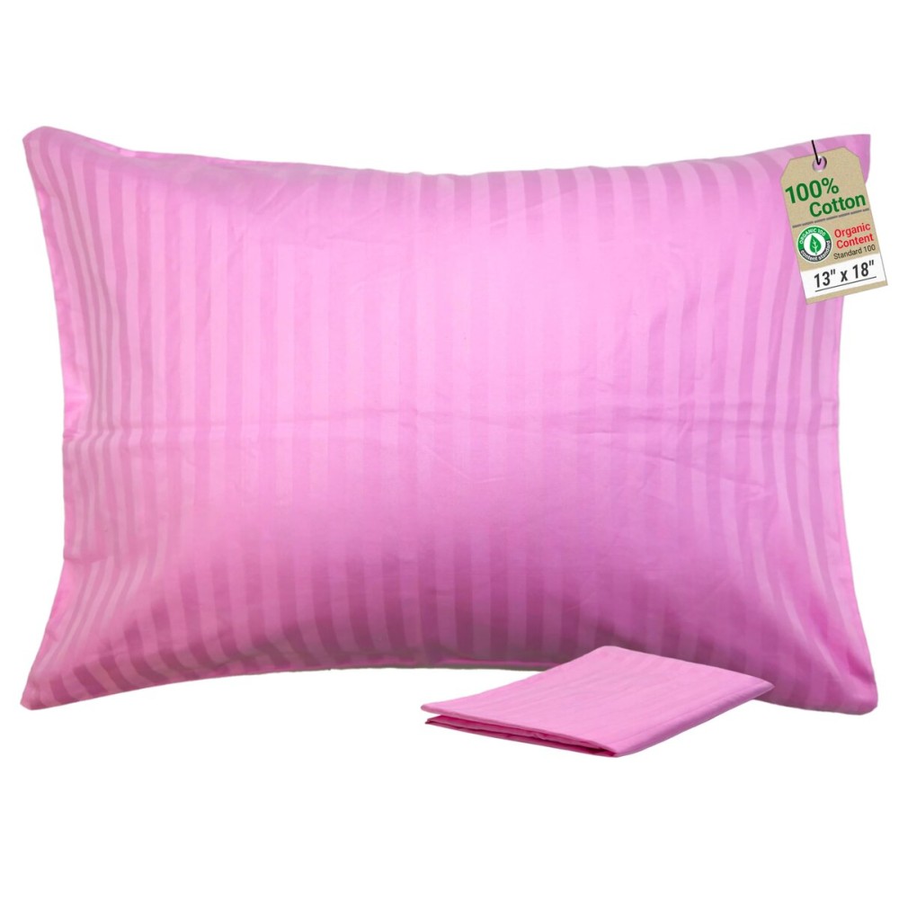 ZPECC Toddler Pillow with Pillowcase - 13x18 Organic Cotton Hypoallergenic Kids Pillow, Baby Essentials for Travel Crib Daycare Stroller (Intended for Age 2 and up) Pink Stripe