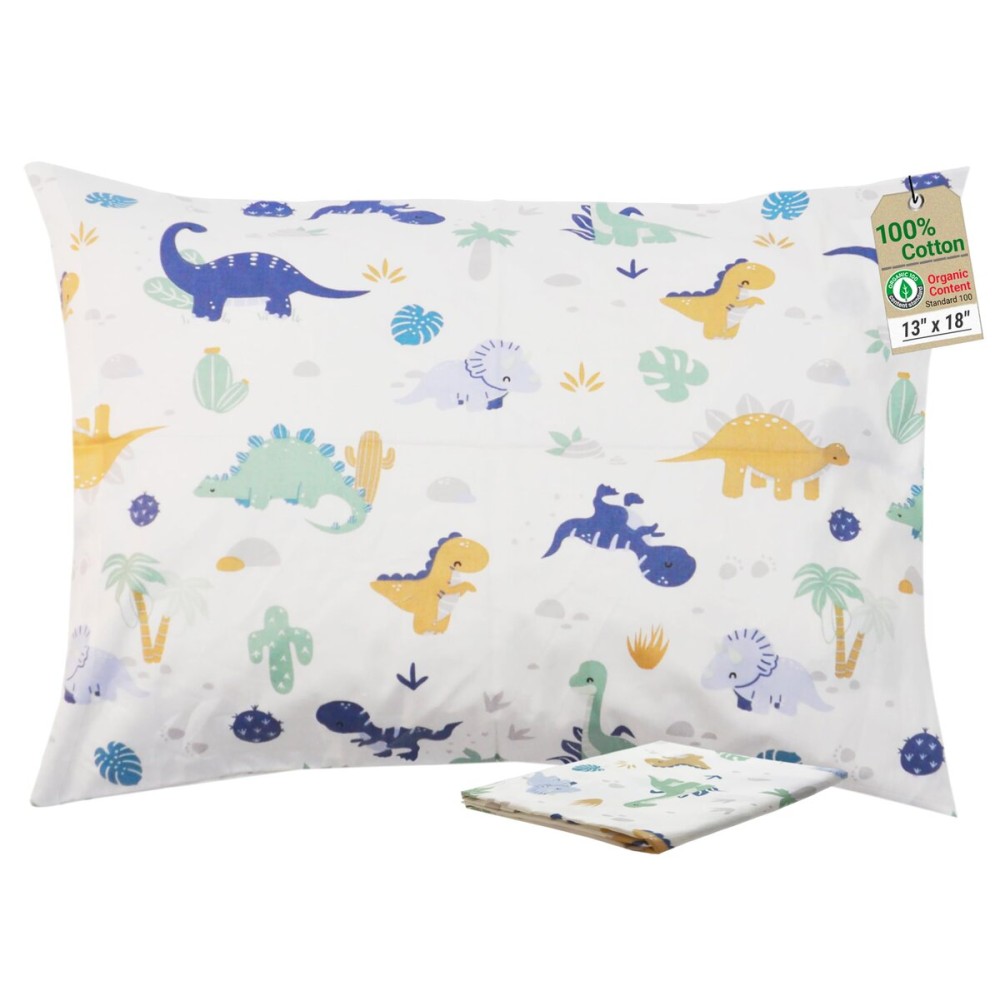 ZPECC Toddler Pillow with Pillowcase - 13x18 Organic Cotton Hypoallergenic Kids Pillow, Baby Essentials for Travel Crib Daycare Stroller (Intended for Age 2 and up) Dinosaur