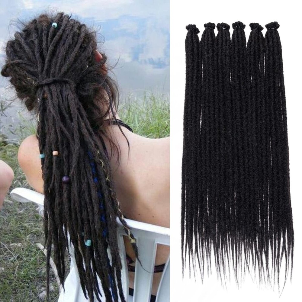 Leeven Black Synthetic Dreadlock Extensions 18 Inch 0.6 cm Width Thin SE Dreads 20 Strands Handmade Reggae Style Loc Extensions Hippie Crochet Hair for Women Men