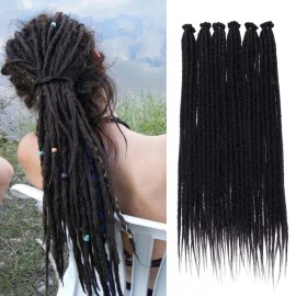 Leeven Black Synthetic Dreadlock Extensions 18 Inch 0.6 cm Width Thin SE Dreads 20 Strands Handmade Reggae Style Loc Extensions Hippie Crochet Hair for Women Men