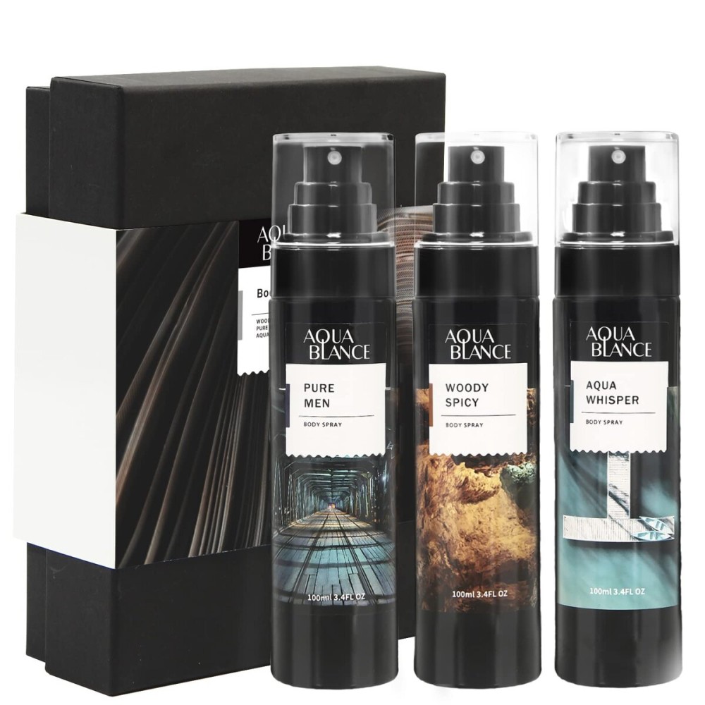 AQUA BLANCE Body Spray for Men, Mens Body Refreshing Spray, Fragrance Mist, Pack of 3, Each 3.4 Fl Oz, Total 10.2 Fl Oz