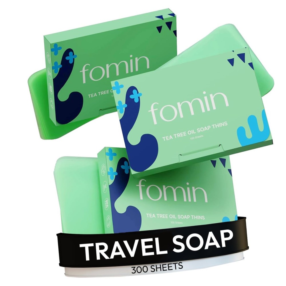 FOMIN - Antibacterial Paper Soap Sheets for Hand Washing - (300 Sheets) Tea Tree Portable Travel Soap Sheets, Dissolvable Camping Mini Soap, Portable Hand Soap sheet