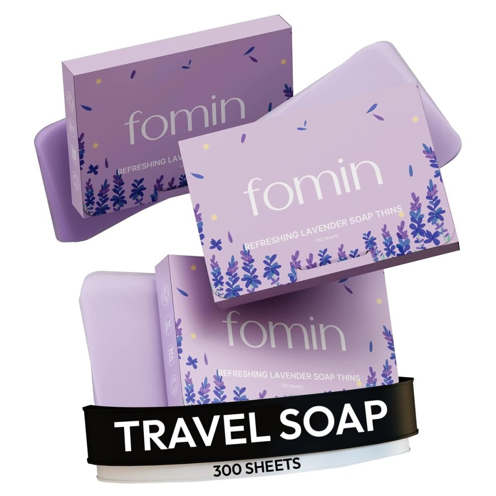 FOMIN - Antibacterial Paper Soap Sheets for Hand Washing - (300 Sheets) Lavender Portable Travel Soap Sheets, Dissolvable Camping Mini Soap, Portable Hand Soap sheet