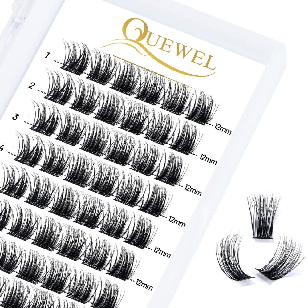 QUEWEL Cluster Lashes 72 Pcs Wide Stem Individual Lashes C/D Curl 8-16mm Length DIY Eyelash Extension False Eyelashes Natural02 Styles Soft for Personal Makeup Use at Home (Natural02-D-12)