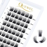 QUEWEL Cluster Lashes 72 Pcs Wide Stem Individual Lashes C/D Curl 8-16mm Length DIY Eyelash Extension False Eyelashes Natural02 Styles Soft for Personal Makeup Use at Home (Natural02-D-12)