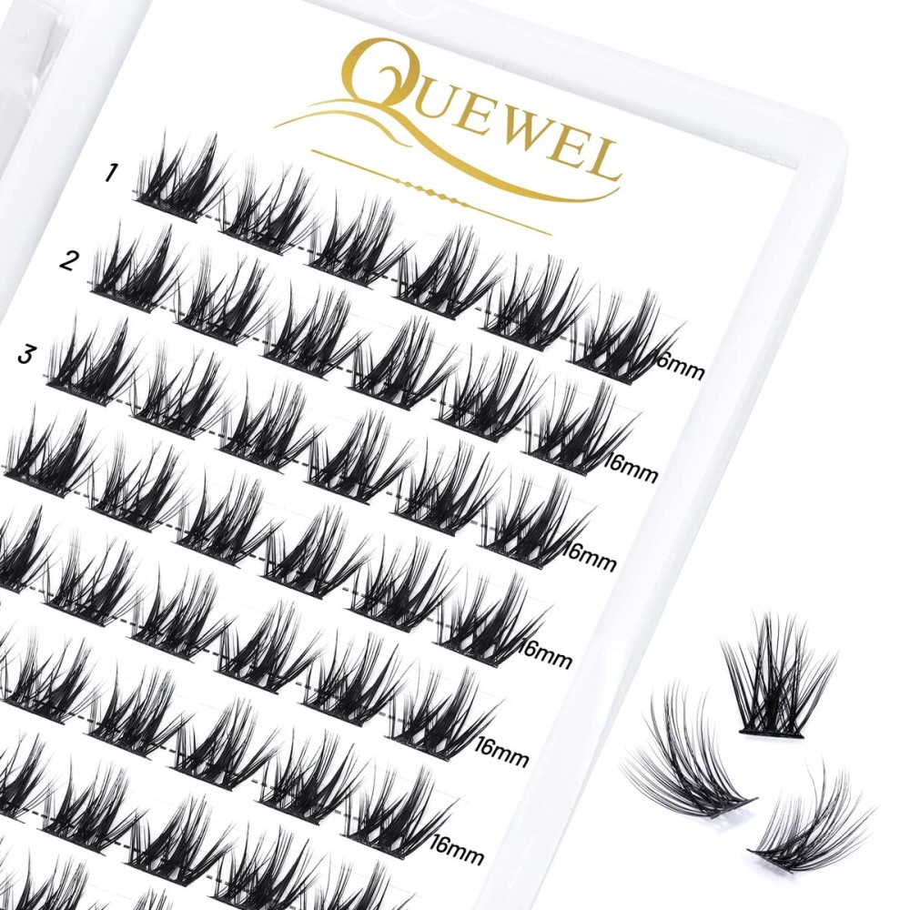 QUEWEL Cluster Lashes 72 Pcs Wide Stem Individual Lashes C/D Curl 8-16mm Length DIY Eyelash Extension False Eyelashes Fluffy02 Styles Soft for Personal Makeup Use at Home (Fluffy02-D-16)