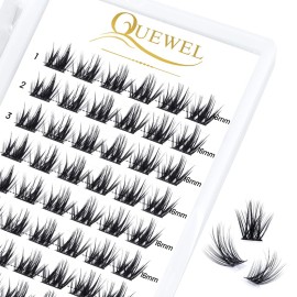 QUEWEL Cluster Lashes 72 Pcs Wide Stem Individual Lashes C/D Curl 8-16mm Length DIY Eyelash Extension False Eyelashes Fluffy02 Styles Soft for Personal Makeup Use at Home (Fluffy02-D-16)