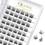 QUEWEL Lash Clusters 72 Pcs Cluster Lashes Wide Stem Eyelash Clusters C/D Curl 8-16mm DIY Eyelash Extensions Natural Style for Self Easy To Use at Home (Natural-C-10)