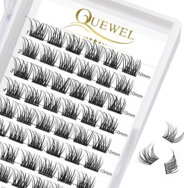 QUEWEL Lash Clusters 72 Pcs Cluster Lashes Wide Stem Eyelash Clusters C/D Curl 8-16mm DIY Eyelash Extensions Natural Style for Self Easy To Use at Home (Natural-C-10)