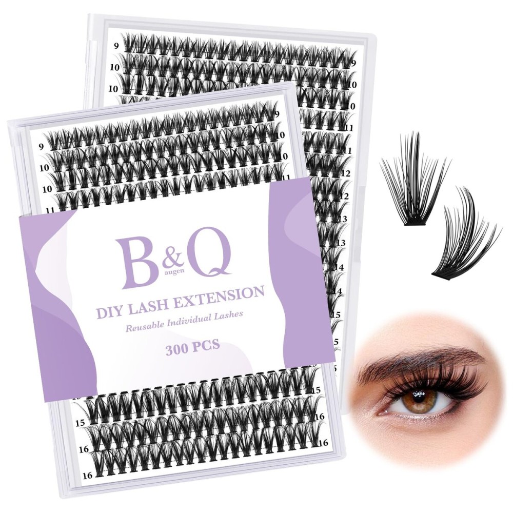 B&Qaugen Manga Lash Clusters DIY Individual Lashes 40D-D-17 300 PCS False Eyelash Cluster Manga Cluster 30D 40D 50D D Curl Eyelash Extensions at Home (40D-D-17)