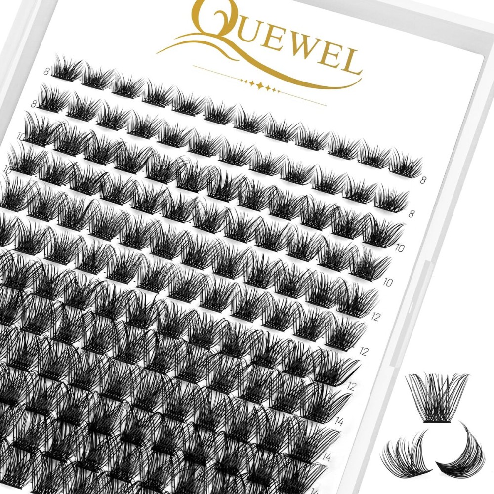 QUEWEL Lash Clusters 72 Pcs Cluster Lashes Wide Stem Eyelash Clusters C/D Curl 8-16mm DIY Eyelash Extensions Mega Style for Self Easy To Use at Home (Mega-C-MIX-144 Pcs)
