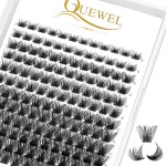 QUEWEL Lash Clusters 72 Pcs Cluster Lashes Wide Stem Eyelash Clusters C/D Curl 8-16mm DIY Eyelash Extensions Mega Style for Self Easy To Use at Home (Mega-C-MIX-144 Pcs)