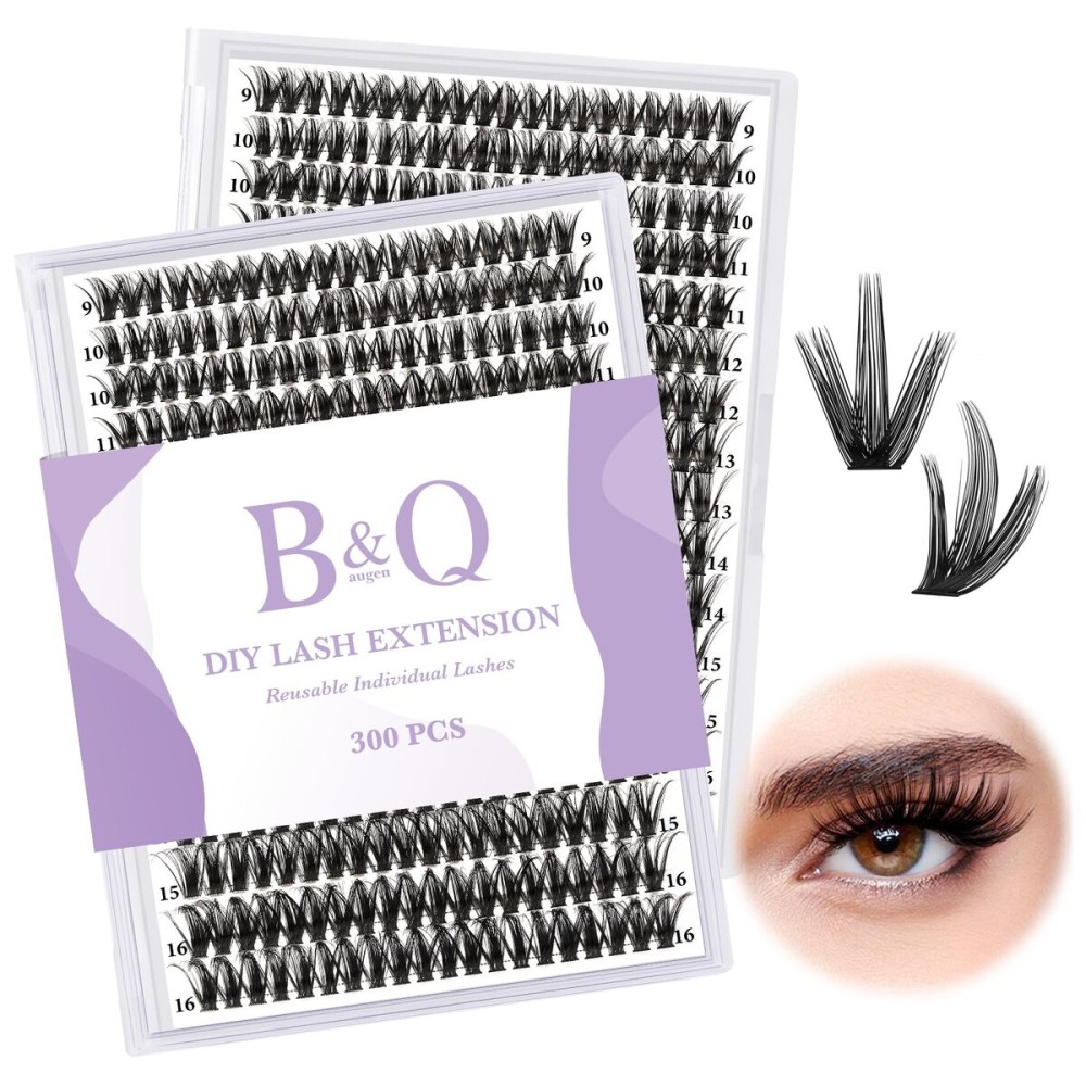 B&Qaugen Manga Lash Clusters DIY Individual Lashes 50D-D-9-16MIX 300 PCS False Eyelash Cluster Manga Cluster 30D 40D 50D D Curl Eyelash Extensions at Home (50D-D,9-16MIX)