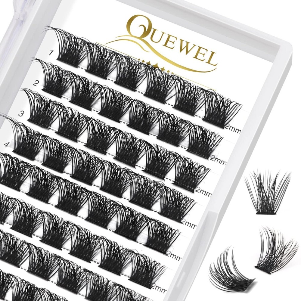 QUEWEL Lash Clusters 72 Pcs Cluster Lashes Wide Stem Eyelash Clusters C/D Curl 8-16mm DIY Eyelash Extensions Mega Style for Self Easy To Use at Home (Mega-D-12)