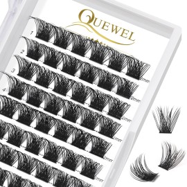 QUEWEL Lash Clusters 72 Pcs Cluster Lashes Wide Stem Eyelash Clusters C/D Curl 8-16mm DIY Eyelash Extensions Mega Style for Self Easy To Use at Home (Mega-D-12)