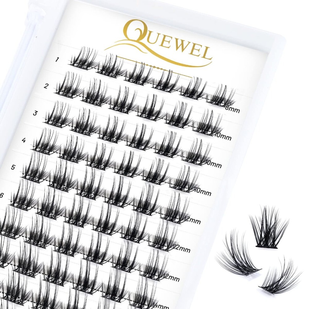 QUEWEL Cluster Lashes 72 Pcs Wide Stem Individual Lashes C/D Curl 8-16mm Length DIY Eyelash Extension False Eyelashes Fluffy02 Styles Soft for Personal Makeup Use at Home (Fluffy02-D-MIX8-16)