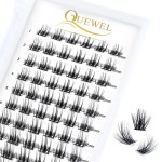 QUEWEL Cluster Lashes 72 Pcs Wide Stem Individual Lashes C/D Curl 8-16mm Length DIY Eyelash Extension False Eyelashes Fluffy02 Styles Soft for Personal Makeup Use at Home (Fluffy02-D-MIX8-16)