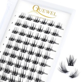 QUEWEL Cluster Lashes 72 Pcs Wide Stem Individual Lashes C/D Curl 8-16mm Length DIY Eyelash Extension False Eyelashes Fluffy02 Styles Soft for Personal Makeup Use at Home (Fluffy02-D-MIX8-16)