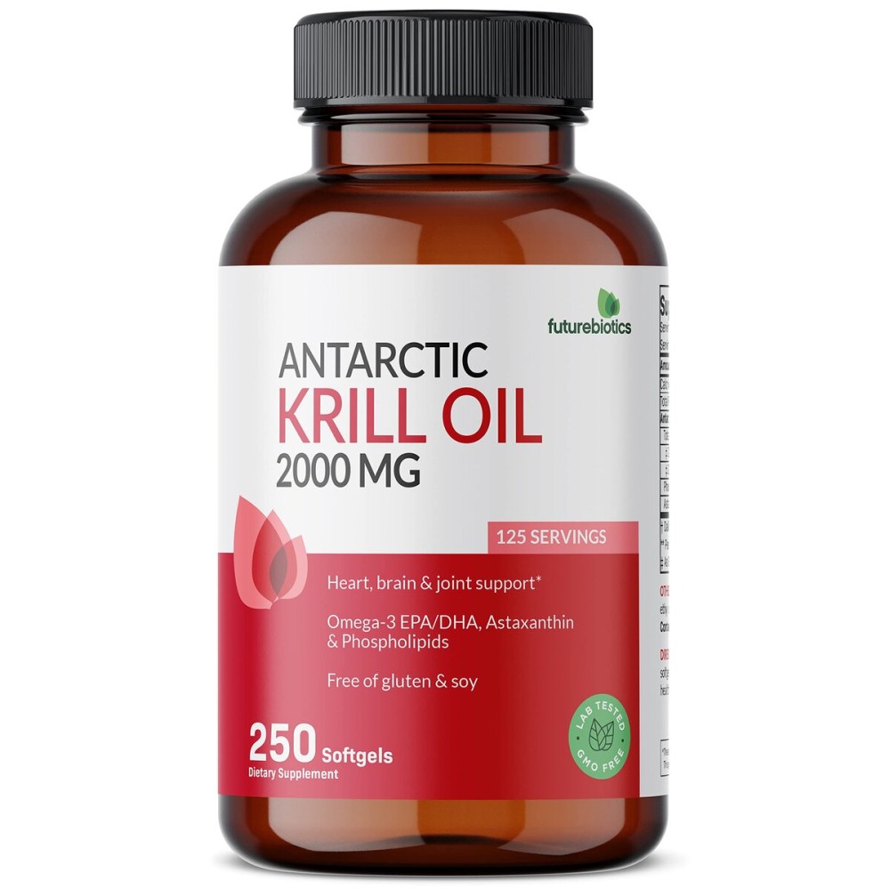Futurebiotics Antarctic Krill Oil 2000mg with Astaxanthin, Omega-3s EPA, DHA and Phospholipids - 100% Pure Premium Krill Oil Heavy Metal Tested, Non GMO - 250 Softgels