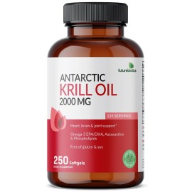 Futurebiotics Antarctic Krill Oil 2000mg with Astaxanthin, Omega-3s EPA, DHA and Phospholipids - 100% Pure Premium Krill Oil Heavy Metal Tested, Non GMO - 250 Softgels
