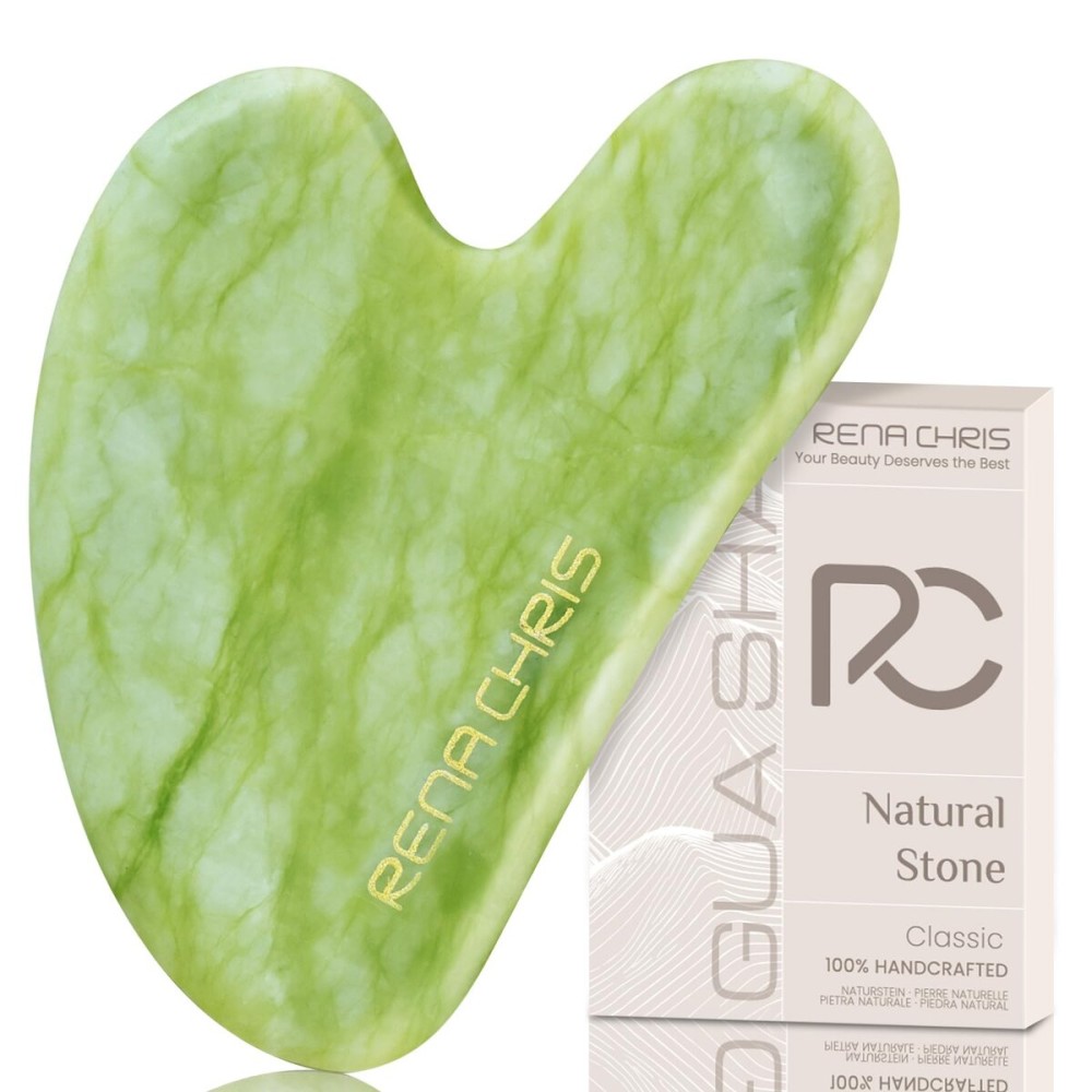 Rena Chris Gua Sha Facial Tools, Jade Guasha Tool for Acupuncture, Manual Massage Tool for Jawline Sculpting and Puffiness Reducing, Gua Sha Facial Massage Tool, Skin-Care Gift