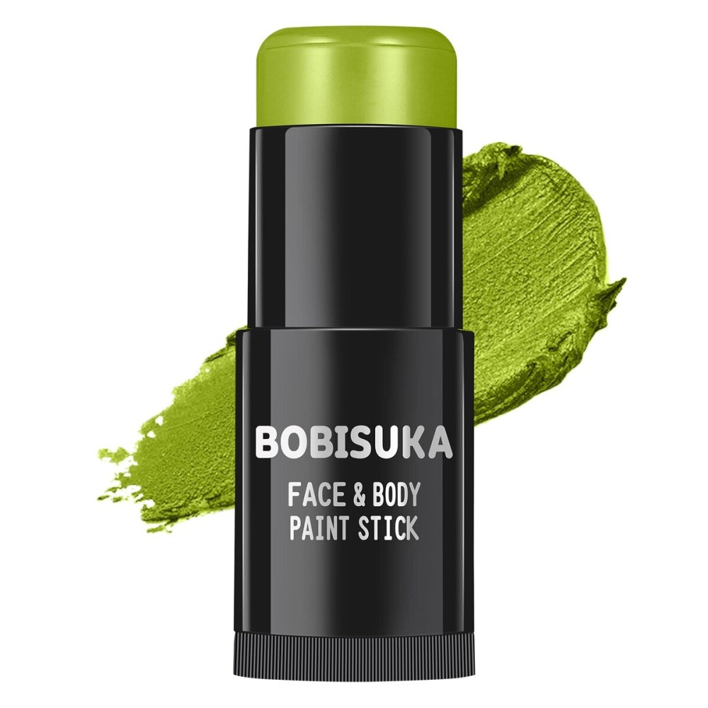 BOBISUKA Ogre Green Face Body Paint Stick, Light Green Eye Black Painting Sticks for Sports, Facepaints Makeup for Halloween Goblin Zombie Witch Camo Hulk Cosplay Special Effects Costume SFX