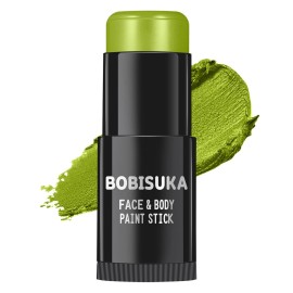BOBISUKA Ogre Green Face Body Paint Stick, Light Green Eye Black Painting Sticks for Sports, Facepaints Makeup for Halloween Goblin Zombie Witch Camo Hulk Cosplay Special Effects Costume SFX