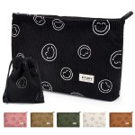 WLLWOO Makeup Bag-2pcs Smile Face Corduroy Cosmetic Bag Zipper Interior Waterproof Pencil Case Coin Purse Travel Toiletry Small Makeup Pouch For Women
