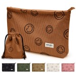 WLLWOO Makeup Bag-2pcs Smile Face Corduroy Cosmetic Bag Zipper Interior Waterproof Pencil Case Coin Purse Travel Toiletry Small Makeup Pouch For Women