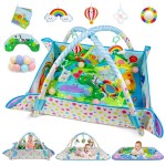 Dr.Rapeti Baby Play Gym Mat Animal Planet with Ball Pit Activity Gym Center Tummy Time Mat Thickened Mat Sensory Exploration Motor Skill Development for Newborn Infant Baby Toddler for 0+